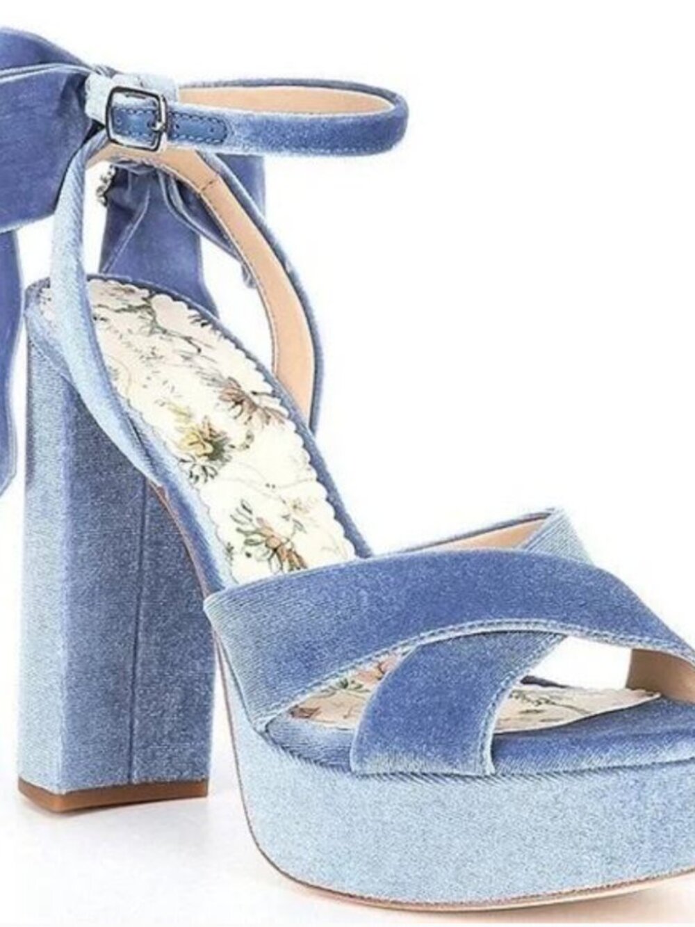 Antonio Melani x Nicola Bathie Blue Velvet Bow Platform Heels Size 8.5